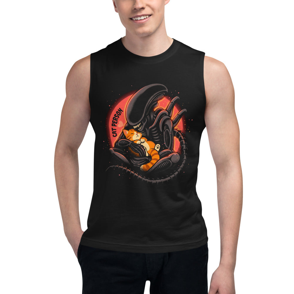 Sin Mangas Cat Person Xenomorph Hugging Orange Kitten - Modelo masculino