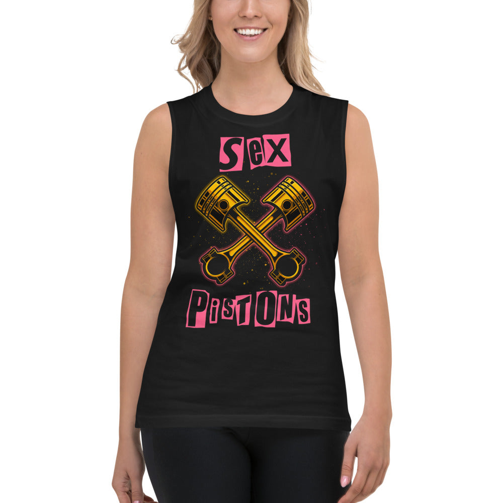 Sin Mangas Crossed Golden Pistons Punk Pink Letters - Modelo femenina