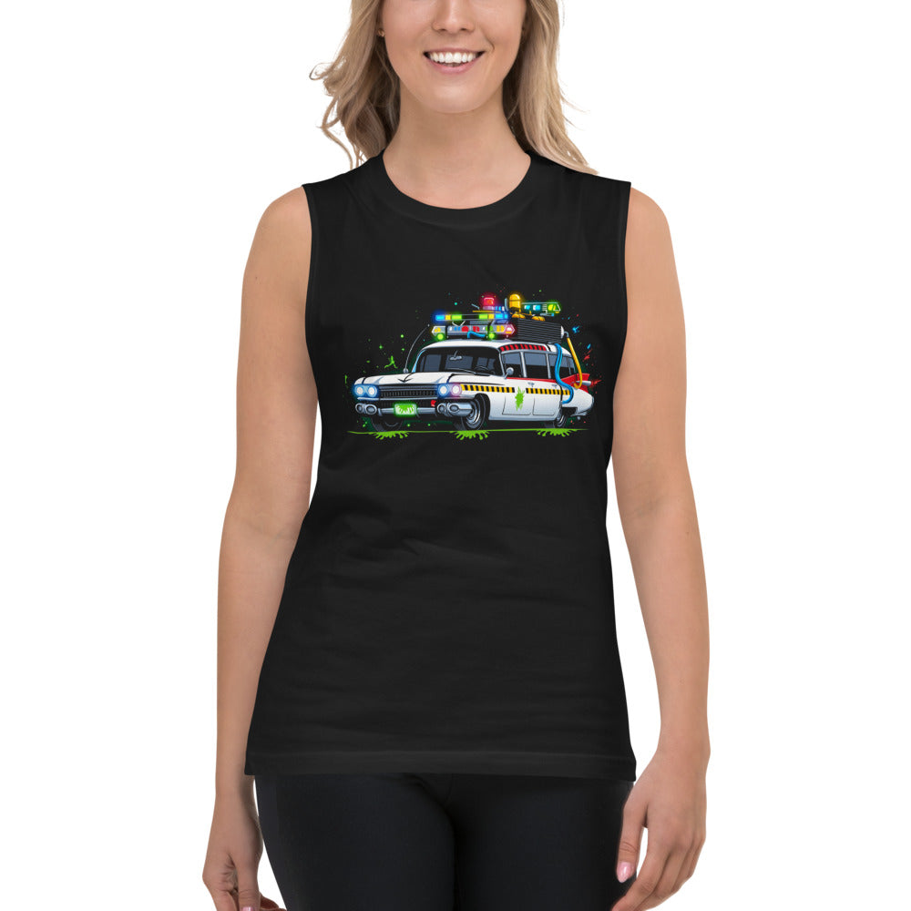 Sin Mangas Ghostbusters Ecto-1 Green Slime Roof Lights - Modelo femenina