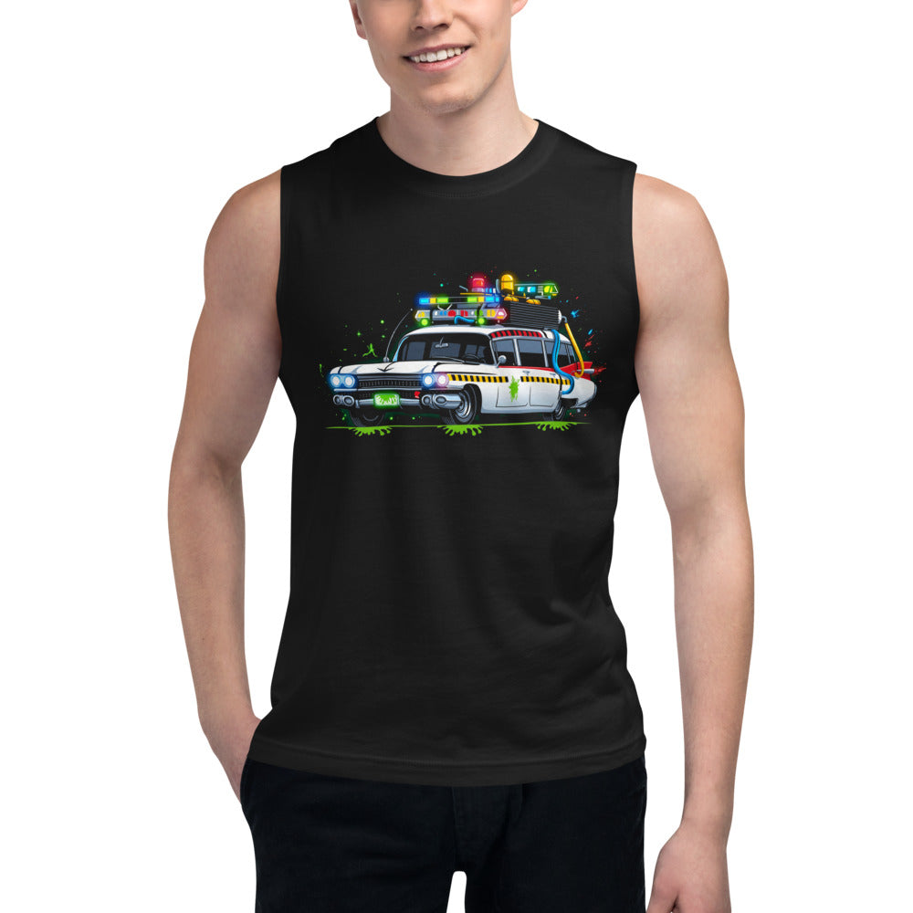 Sin Mangas Ghostbusters Ecto-1 Green Slime Roof Lights - Modelo masculino