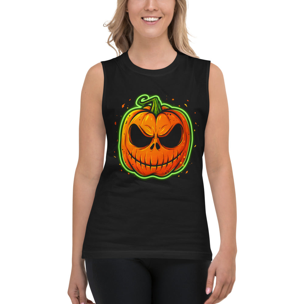 Sin Mangas Neon Green Skull Jack O Lantern - Modelo femenina