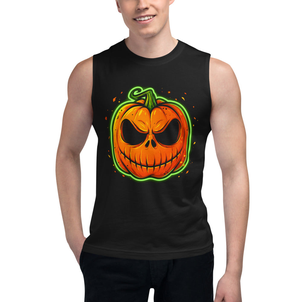Sin Mangas Neon Green Skull Jack O Lantern - Modelo masculino