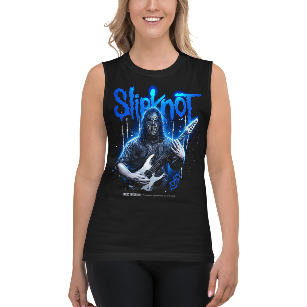 Sin Mangas Slipknot Blue Neon Mask White Guitar - Modelo femenina