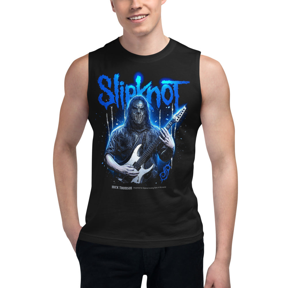 Sin Mangas Slipknot Blue Neon Mask White Guitar - Modelo masculino