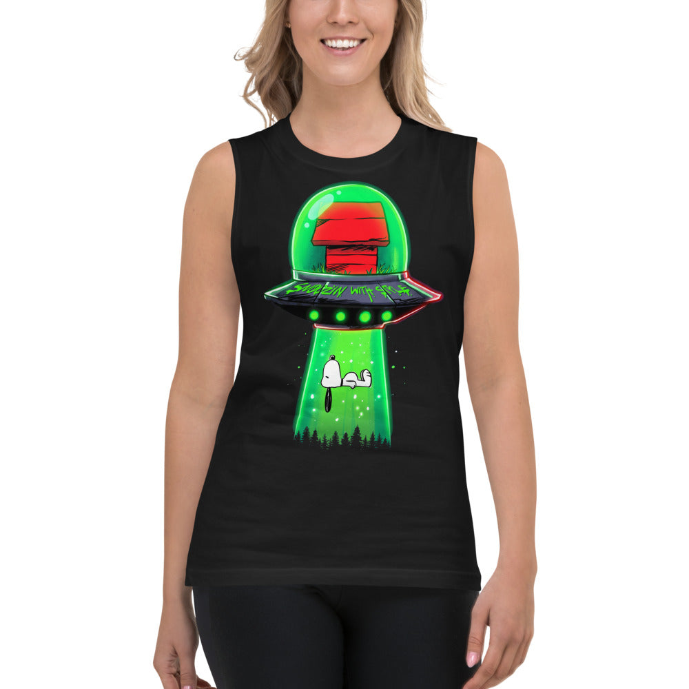 Sin Mangas Snoopy UFO Snoozin With Style - Modelo femenina