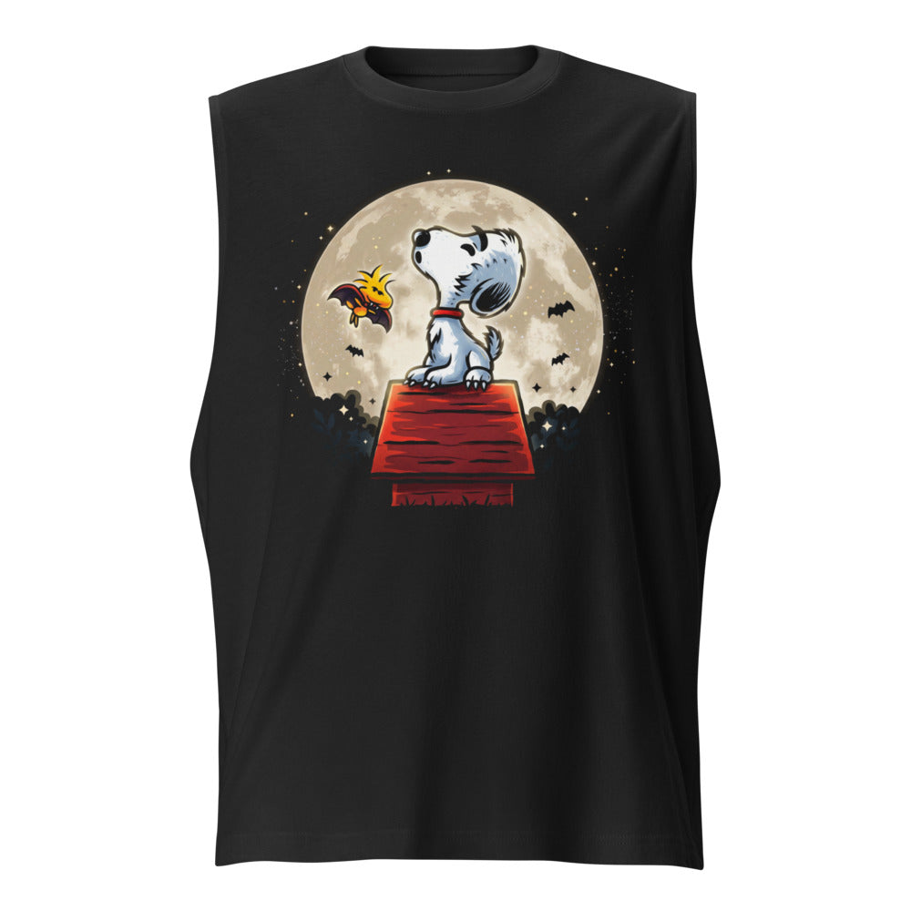 Sin Mangas Snoopy Woodstock Vampire Full Moon Doghouse - Frente