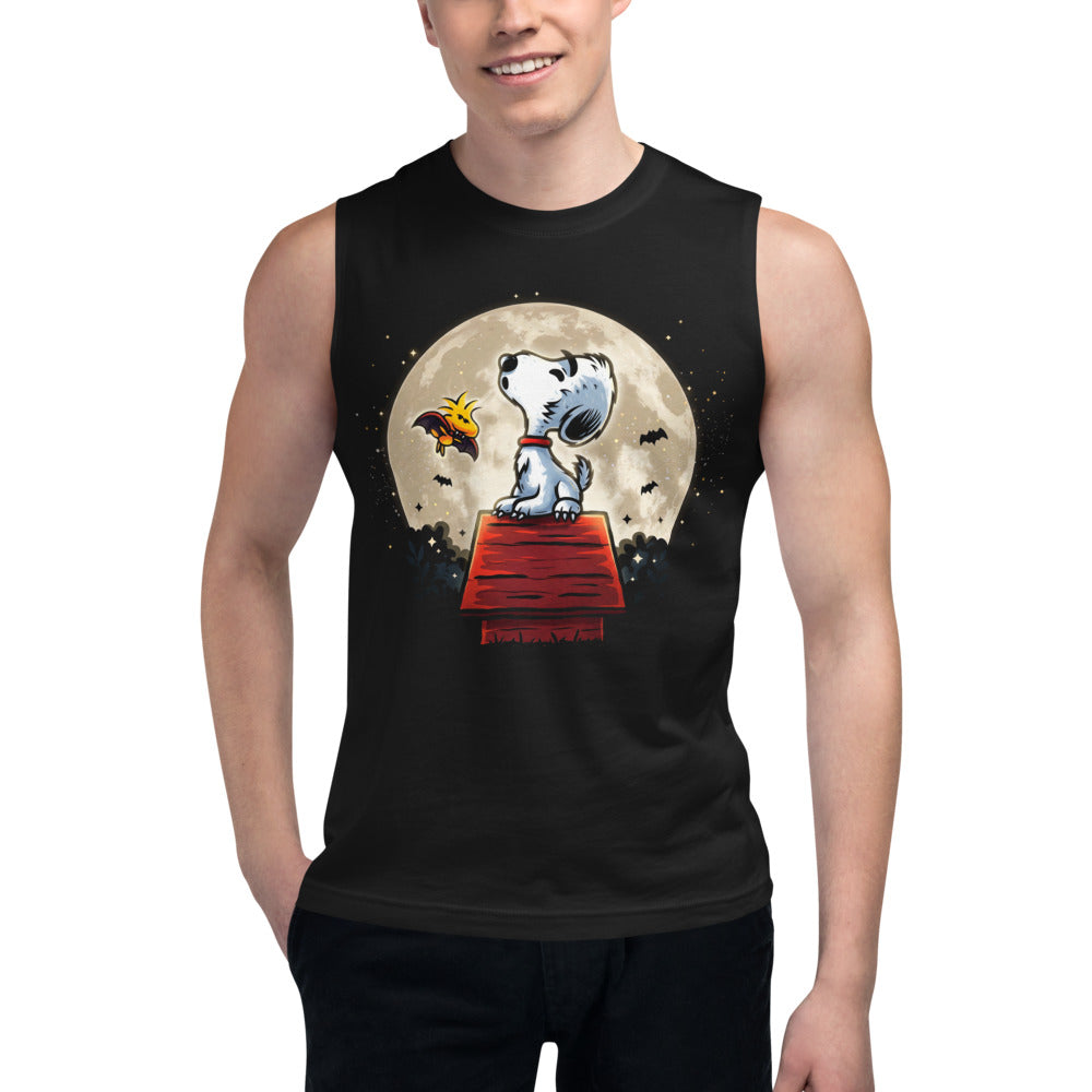 Sin Mangas Snoopy Woodstock Vampire Full Moon Doghouse - Modelo masculino