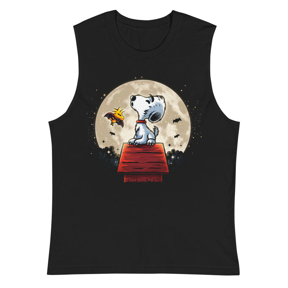 Sin Mangas Snoopy Woodstock Vampire Full Moon Doghouse - Plano