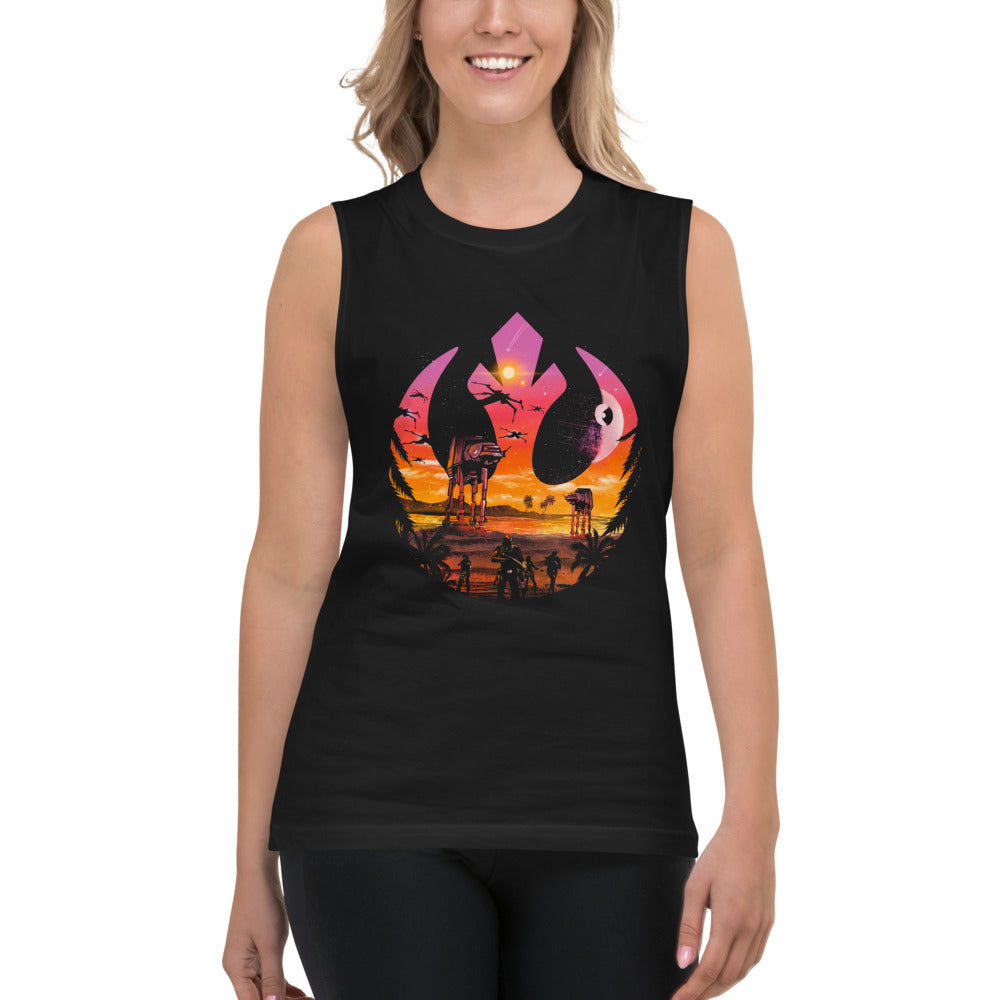 Sin Mangas Star Wars Rebel Emblem Death Star Sunset - Modelo femenina