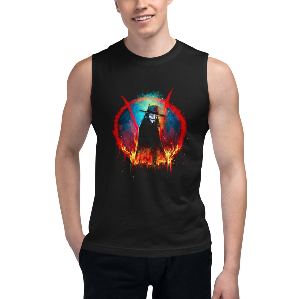 Sin Mangas V For Vendetta Burning Big Ben Red V - Modelo masculino