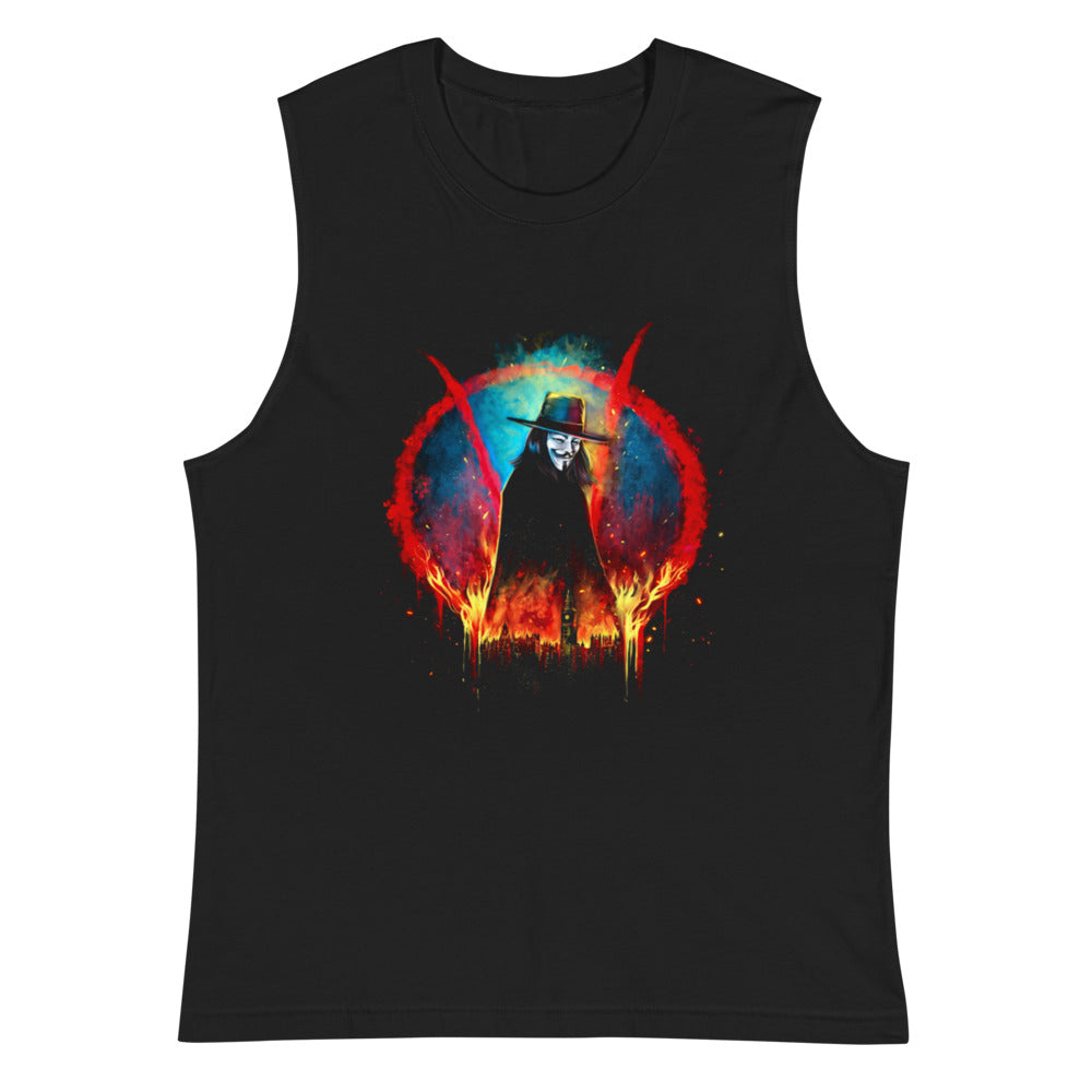 Sin Mangas V For Vendetta Burning Big Ben Red V - Plano