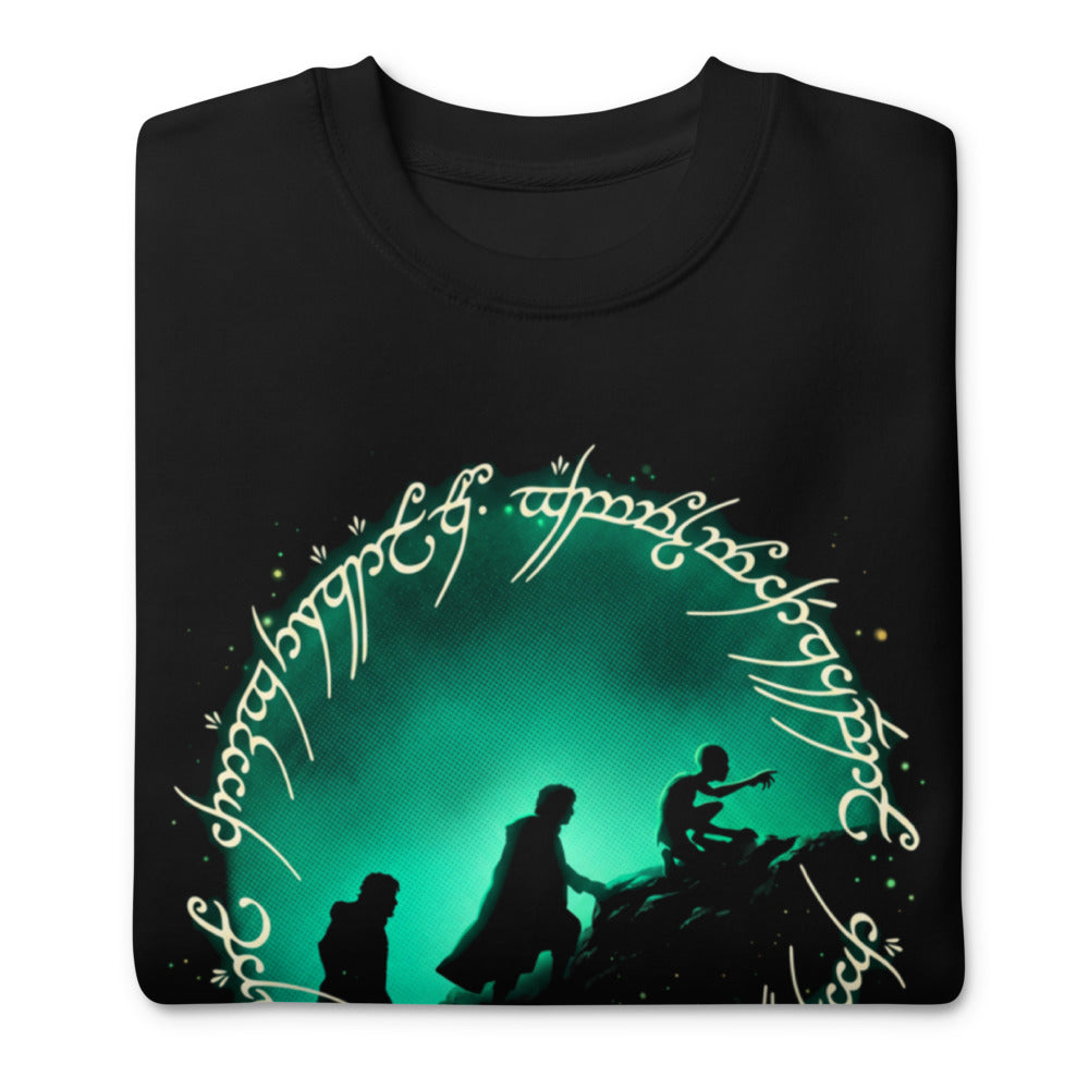 Suéter Frodo Sam Gollum One Ring Script Green Glow - Doblado