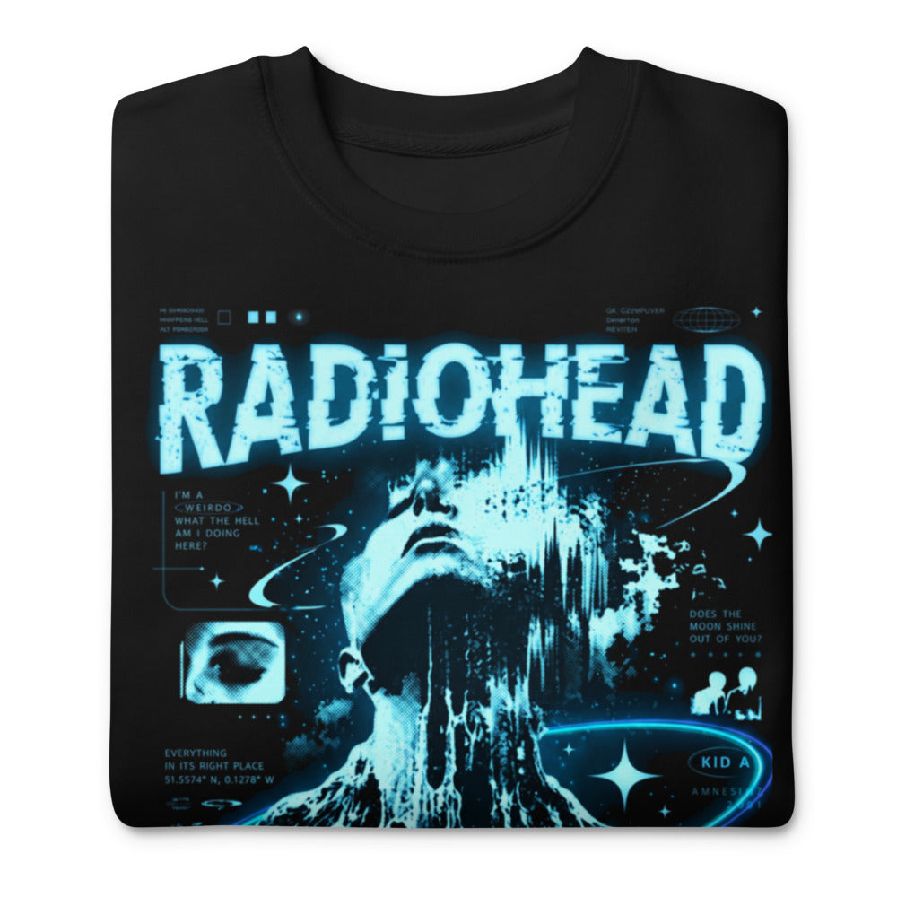 Suéter Radiohead Kid A Cyan Glitch Face - Doblado