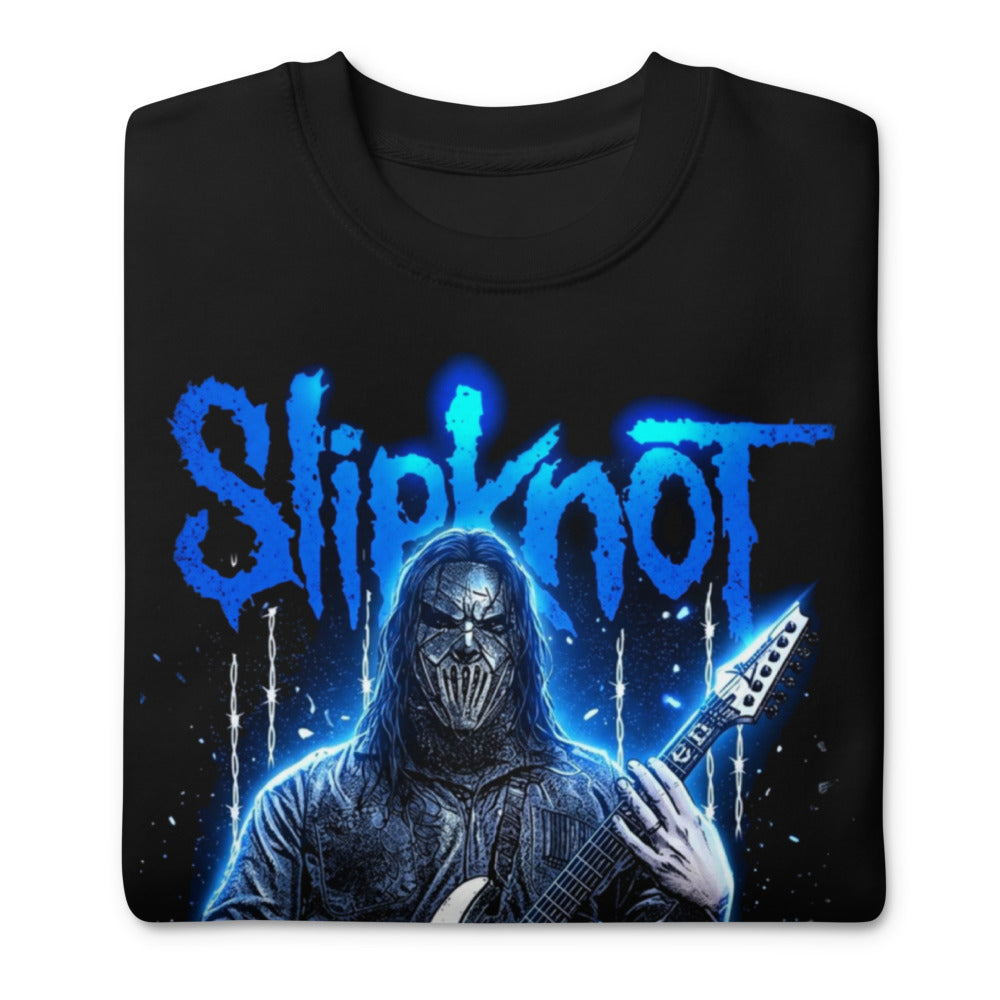 Suéter Slipknot Blue Neon Mask White Guitar - Doblado