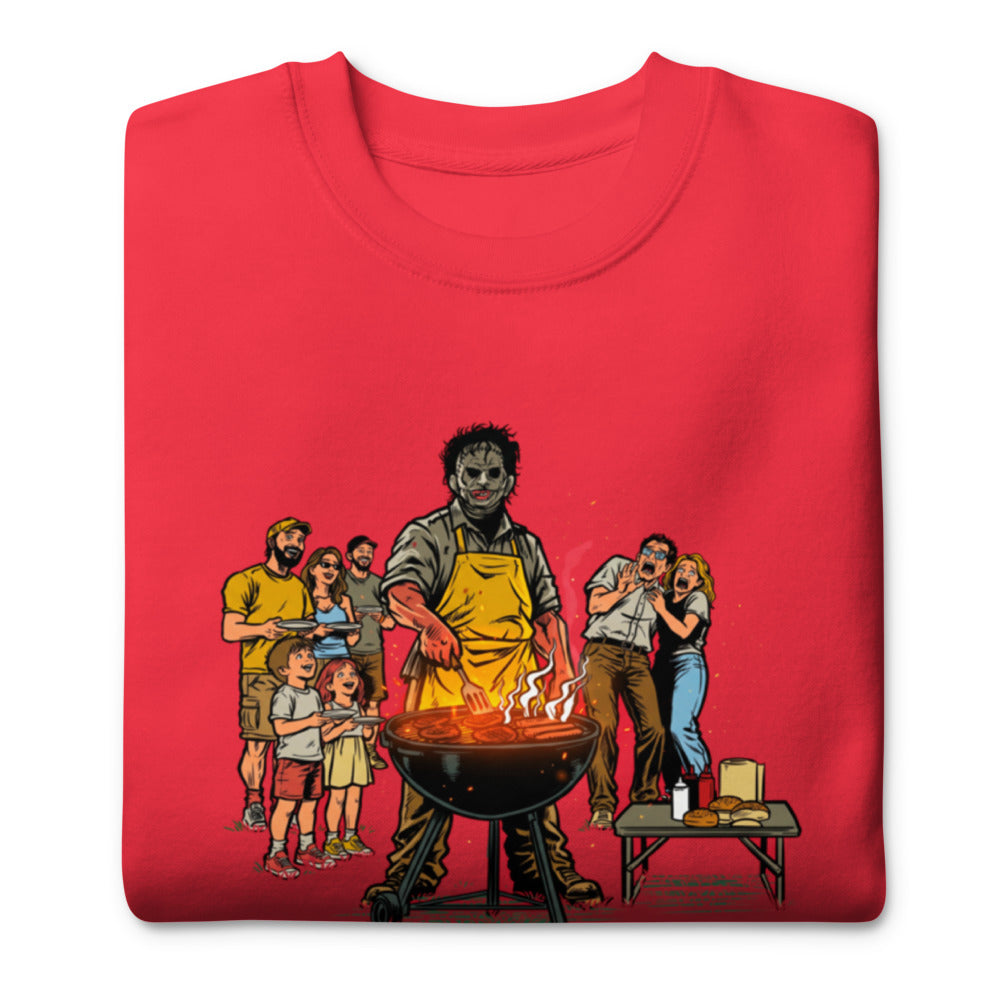 Suéter Leatherface Backyard BBQ Terrified Guests - Doblado