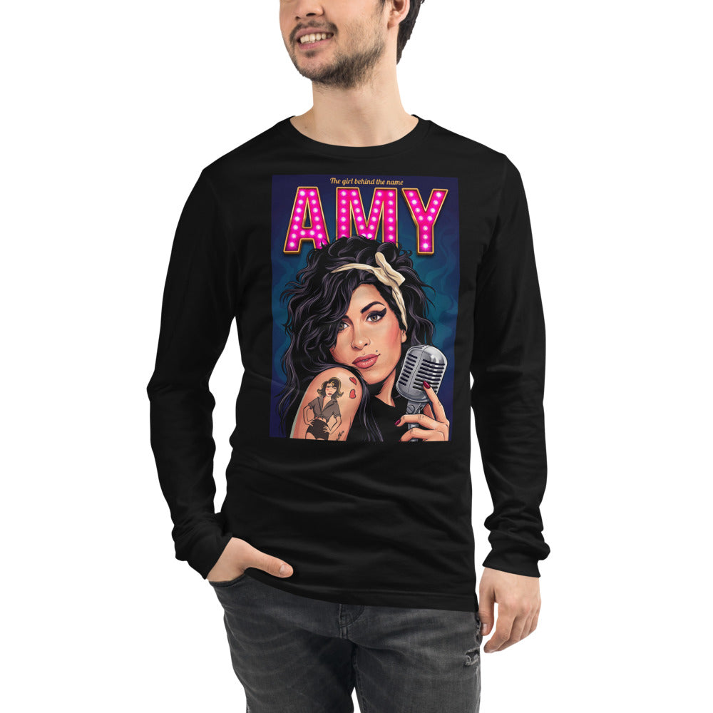 Amy Winehouse Girl Behind The Name manga larga negra modelo masculino