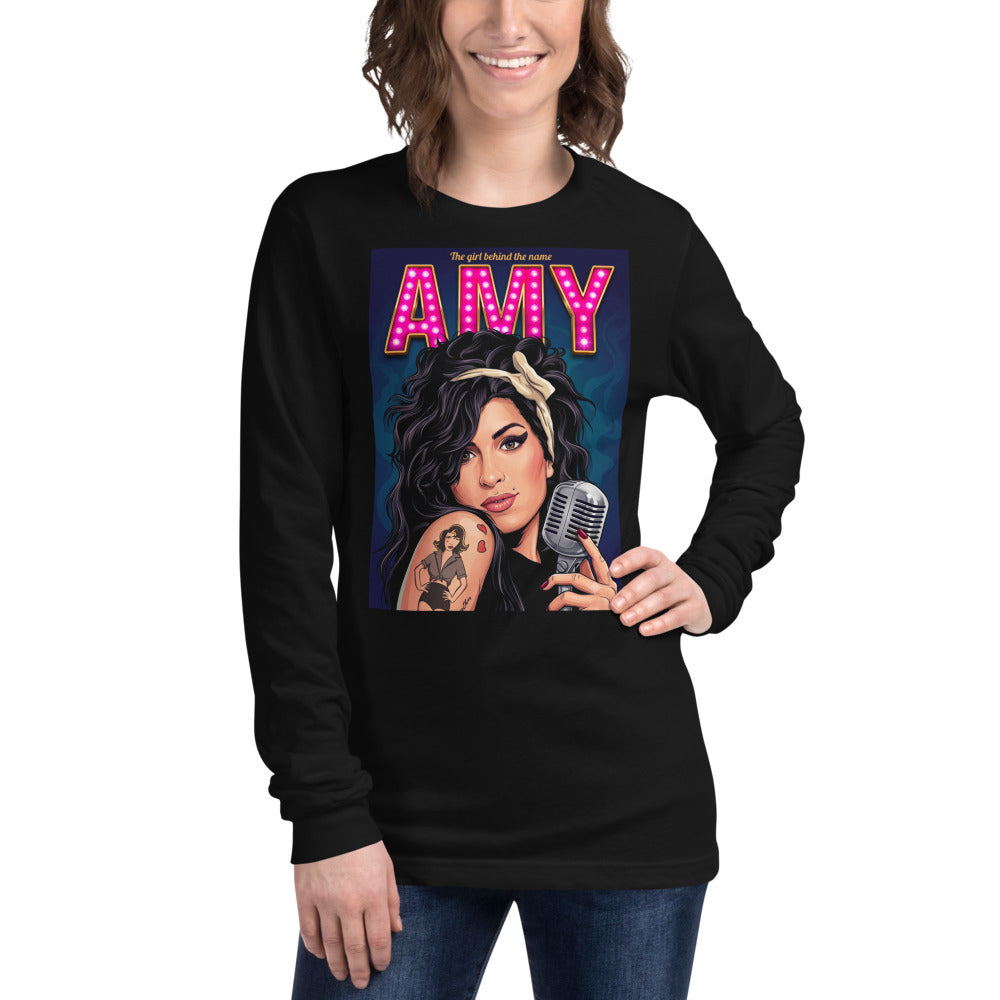 Amy Winehouse Girl Behind The Name manga larga negra modelo femenina