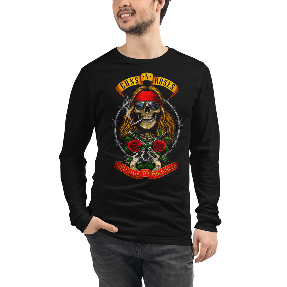 Guns N Roses Skull Welcome To The Jungle manga larga negra modelo masculino