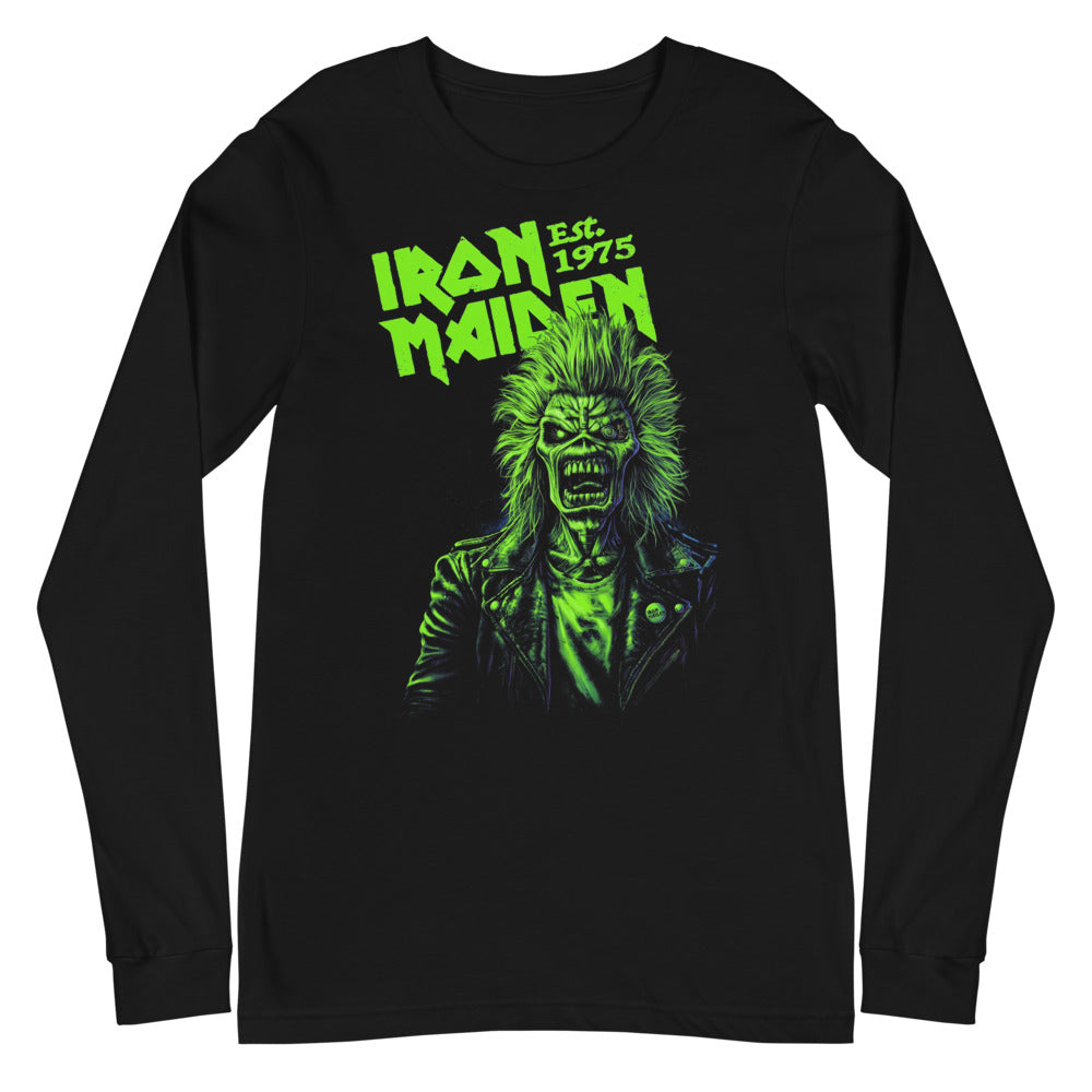 Iron Maiden Eddie Est 1975 Green manga larga negra plano