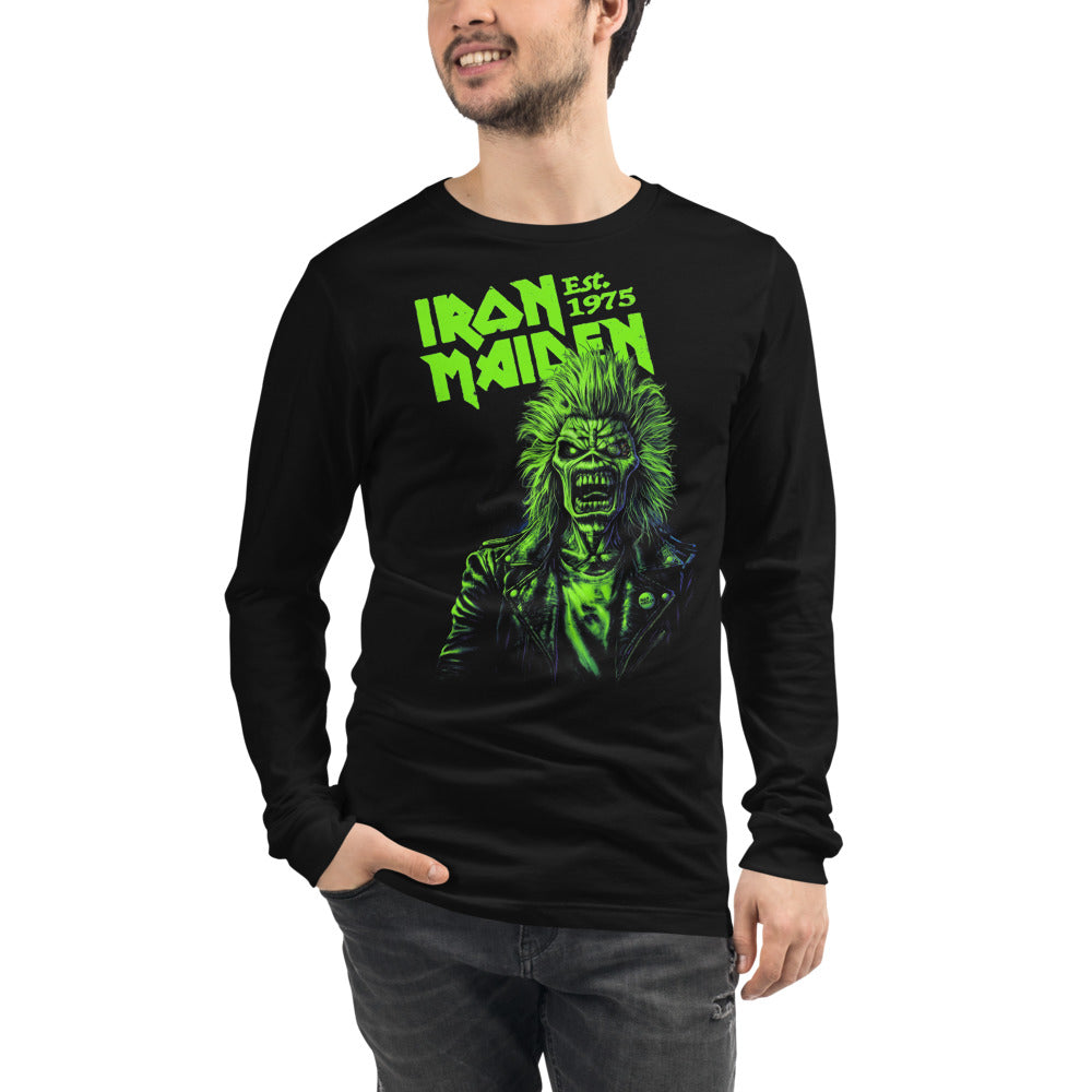 Iron Maiden Eddie Est 1975 Green manga larga negra modelo masculino