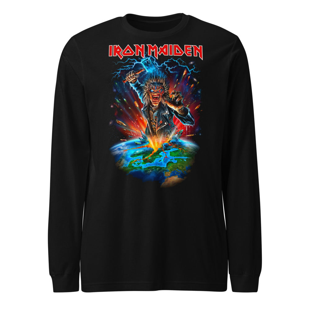 Iron Maiden Eddie Global Eruption manga larga negra frente