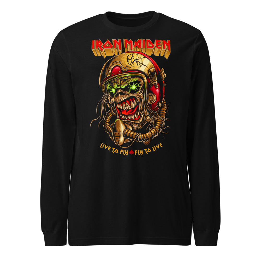 Iron Maiden Eddie Live To Fly Helmet manga larga negra frente