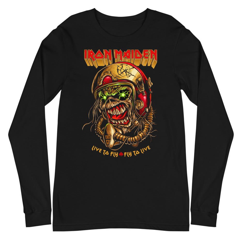 Iron Maiden Eddie Live To Fly Helmet manga larga negra plano