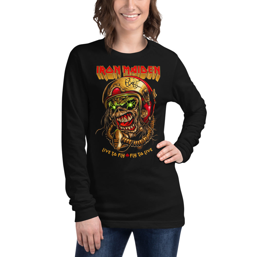 Iron Maiden Eddie Live To Fly Helmet manga larga negra modelo femenina
