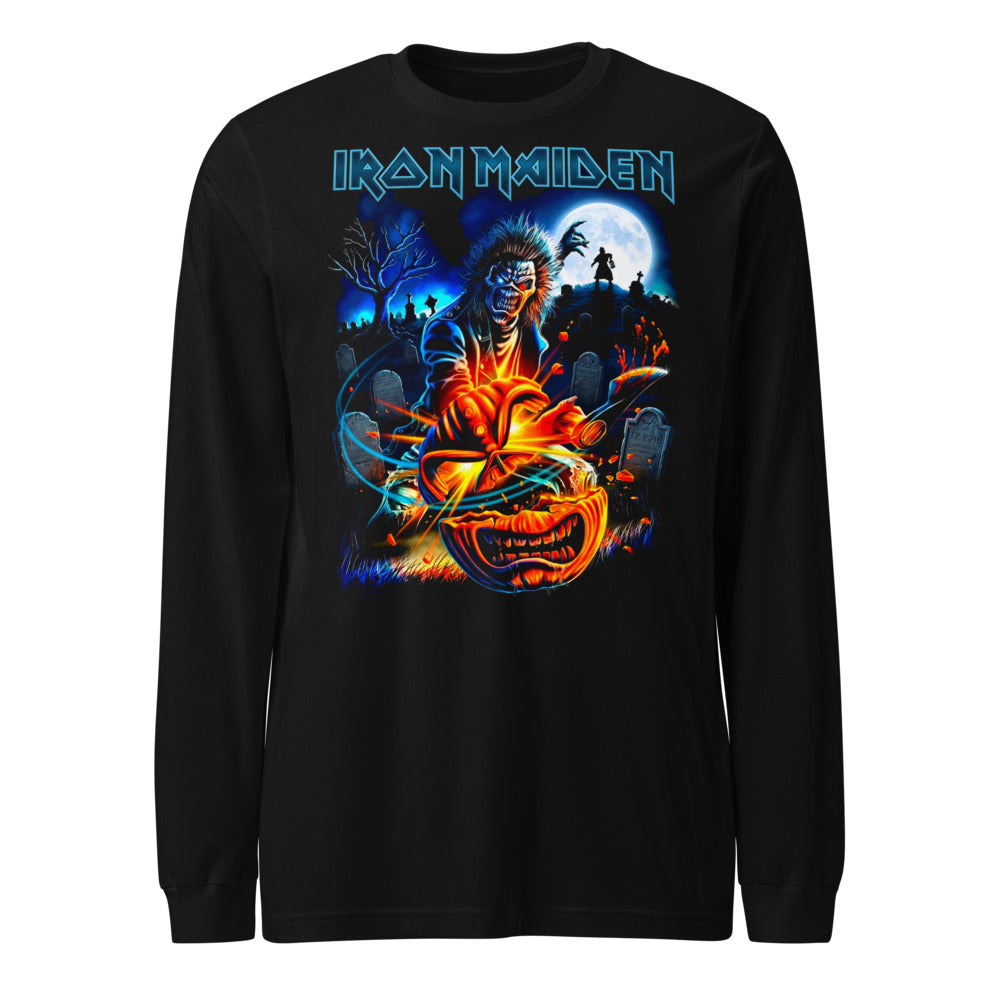 Iron Maiden Eddie Graveyard Pumpkin manga larga negra frente