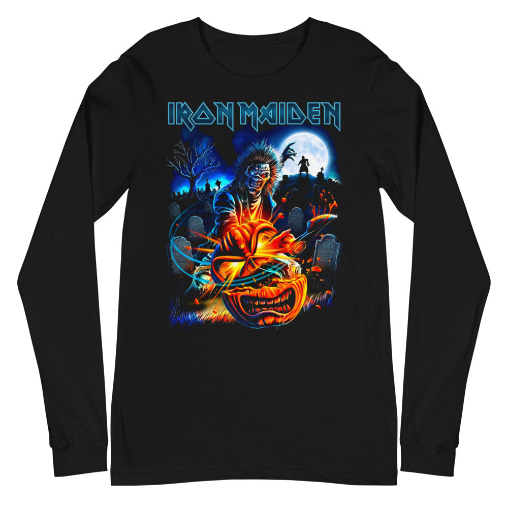 Iron Maiden Eddie Graveyard Pumpkin manga larga negra plano