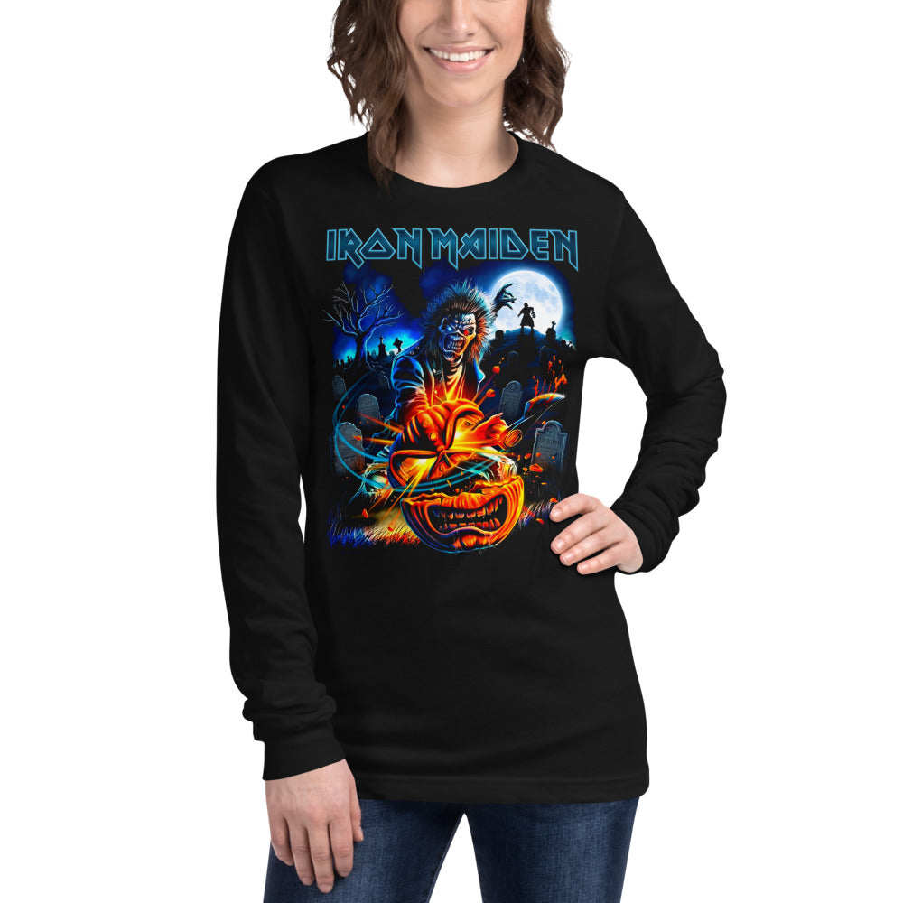 Iron Maiden Eddie Graveyard Pumpkin manga larga negra modelo femenina
