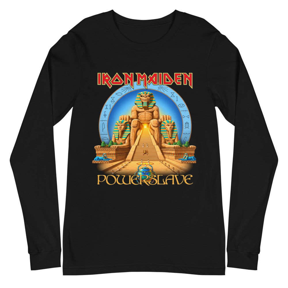 Iron Maiden Powerslave Pharaoh Circle manga larga negra plano