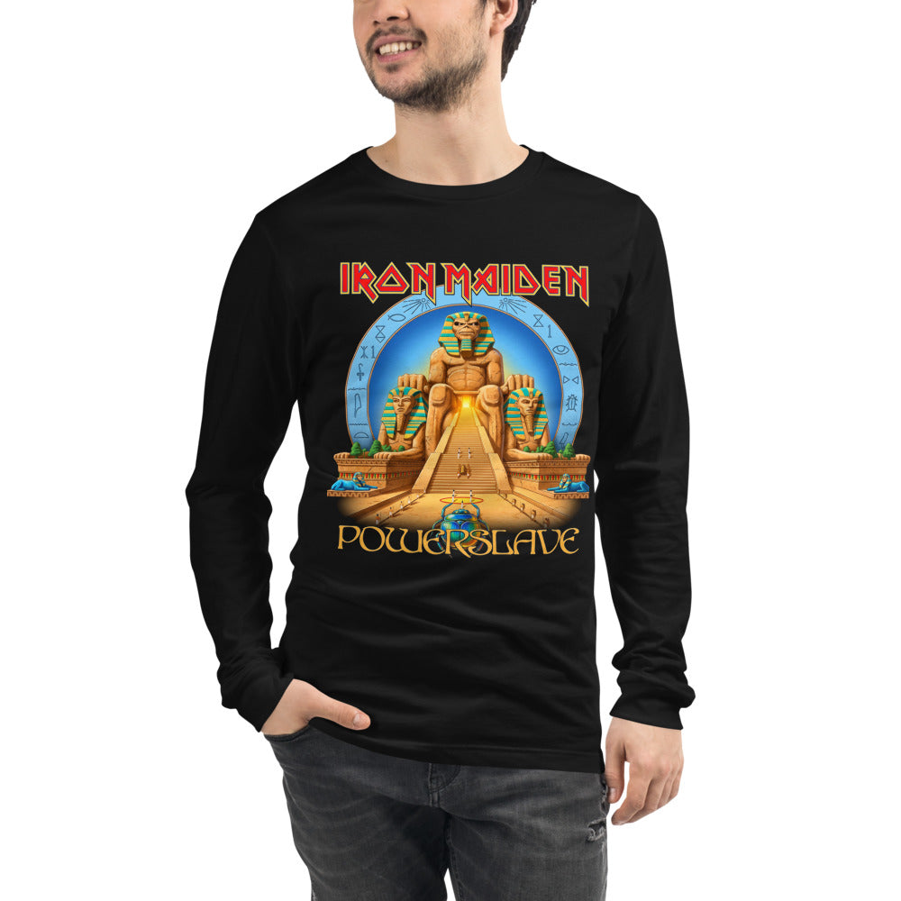 Iron Maiden Powerslave Pharaoh Circle manga larga negra modelo masculino