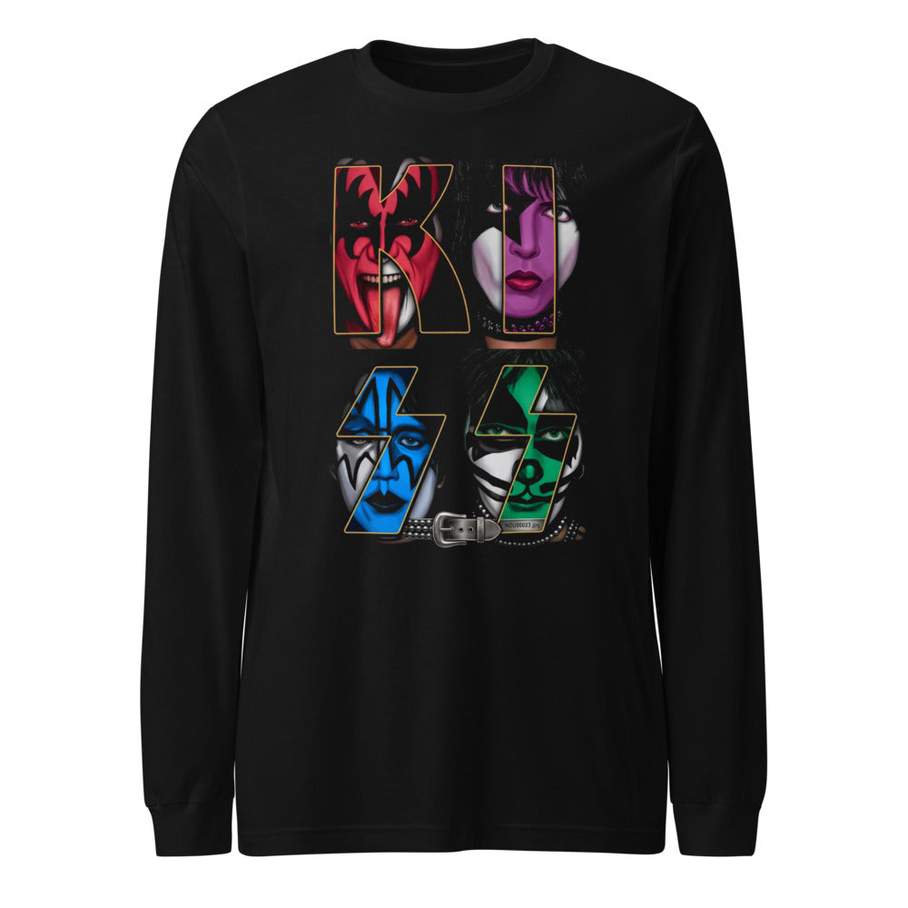 KISS Band Faces Emblem manga larga negra frente