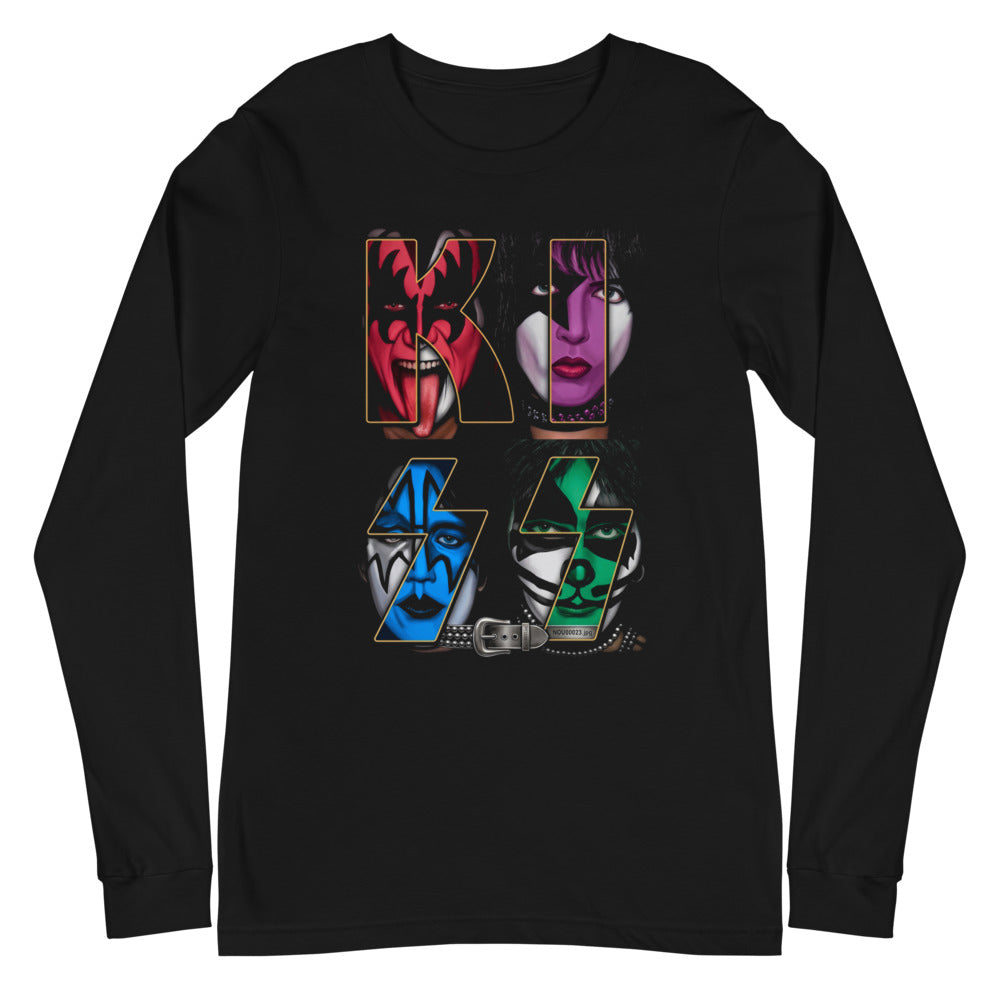 KISS Band Faces Emblem manga larga negra plano