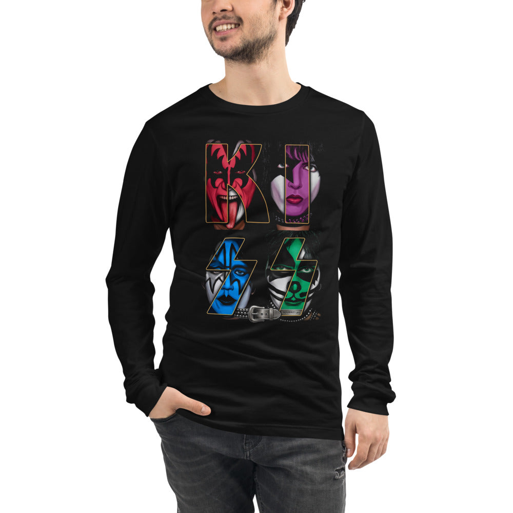 KISS Band Faces Emblem manga larga negra modelo masculino