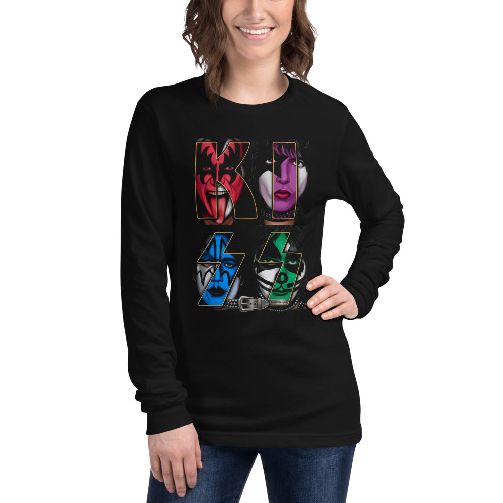 KISS Band Faces Emblem manga larga negra modelo femenina