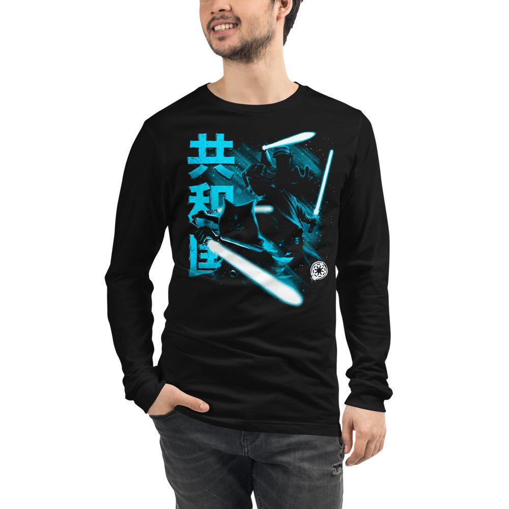 Kylo Ren Dual Lightsaber Republic manga larga negra modelo masculino