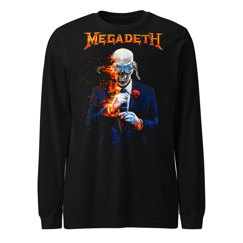 Megadeth Skeleton Suit Rose manga larga negra frente