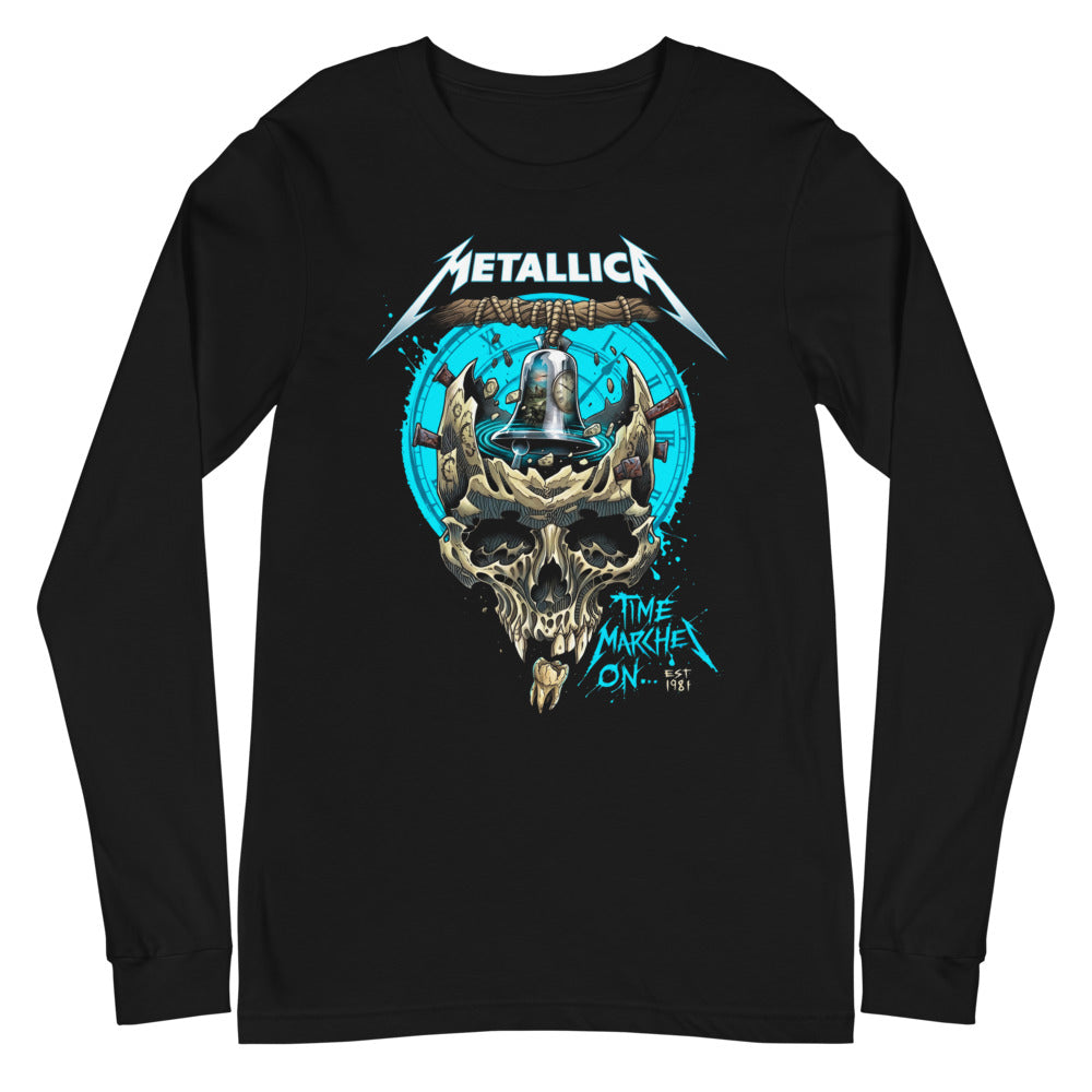 Metallica Bell Skull Time Marches On manga larga negra plano