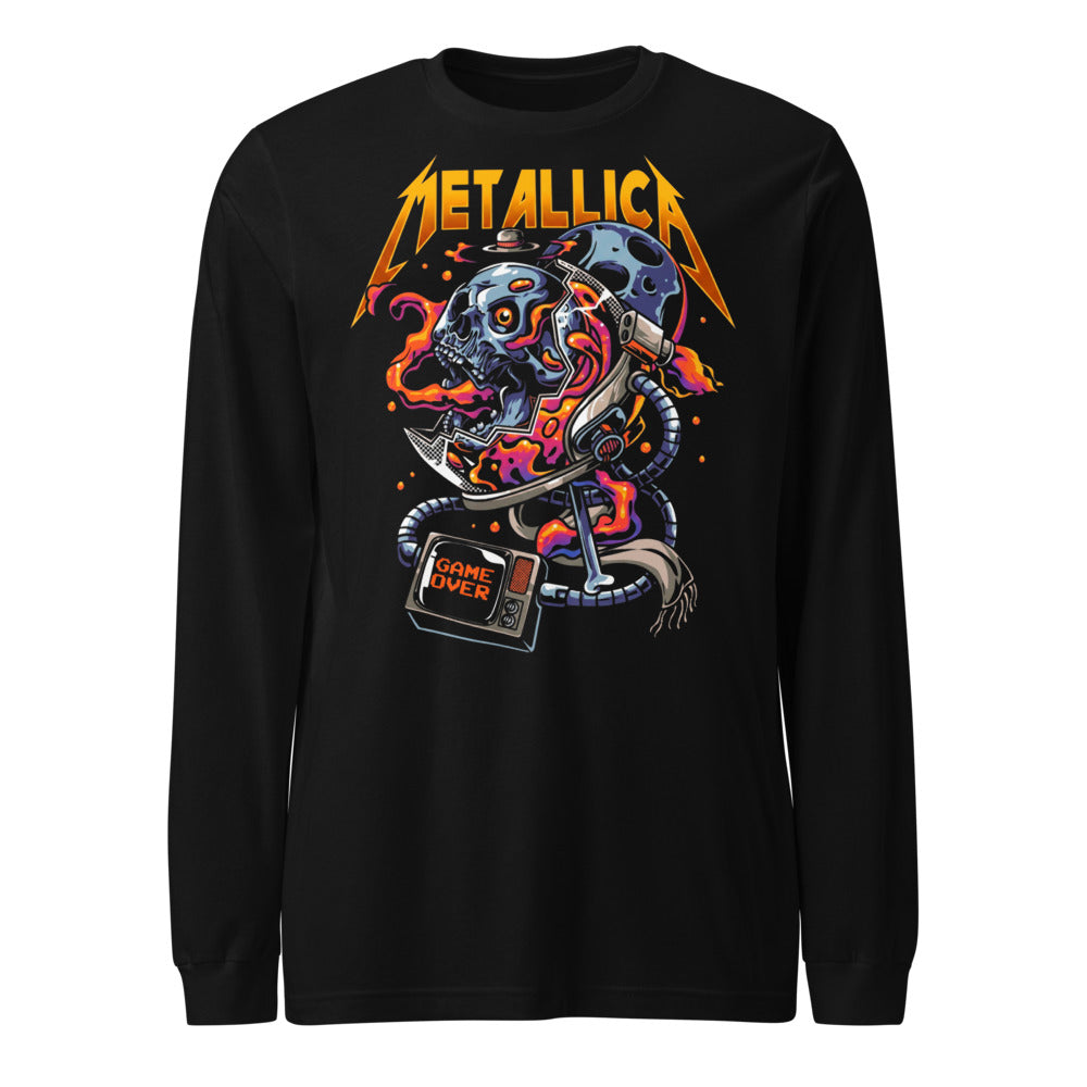 Metallica Cyborg Skull Game Over manga larga negra frente