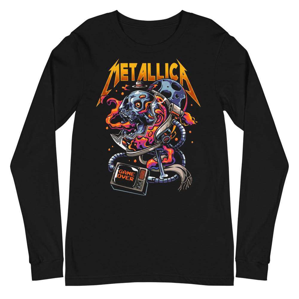 Metallica Cyborg Skull Game Over manga larga negra plano