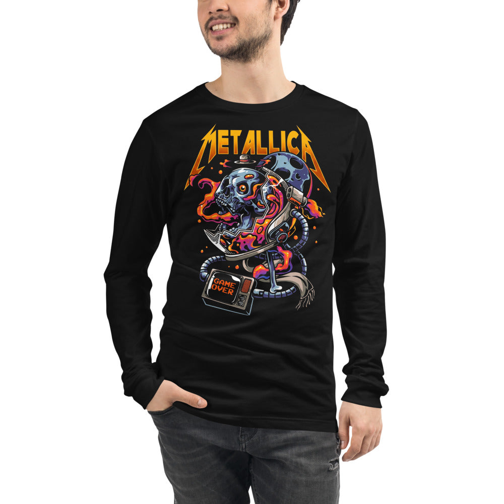 Metallica Cyborg Skull Game Over manga larga negra modelo masculino