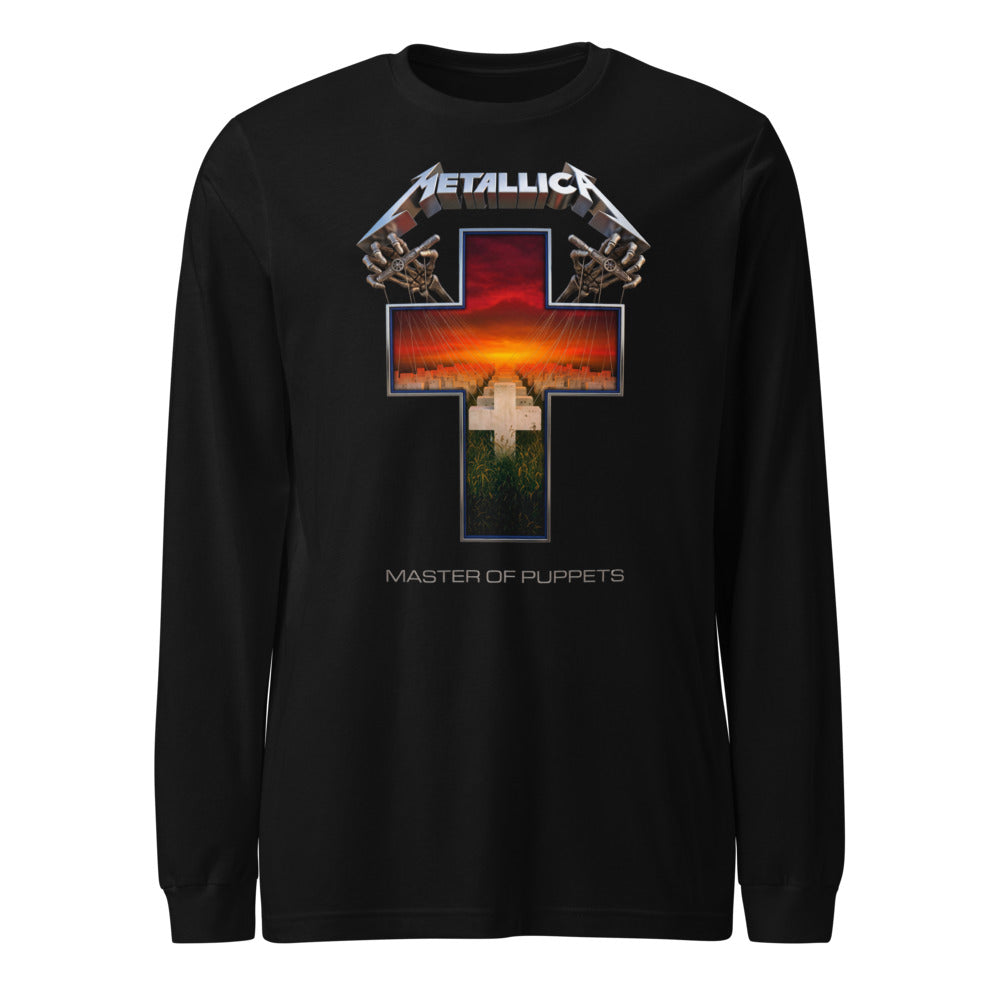 Metallica Master Of Puppets Cross Sunset manga larga negra frente