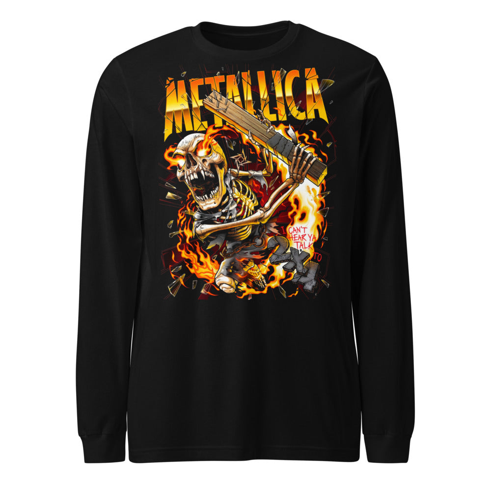 Metallica Skeleton Flaming Guitar manga larga negra frente