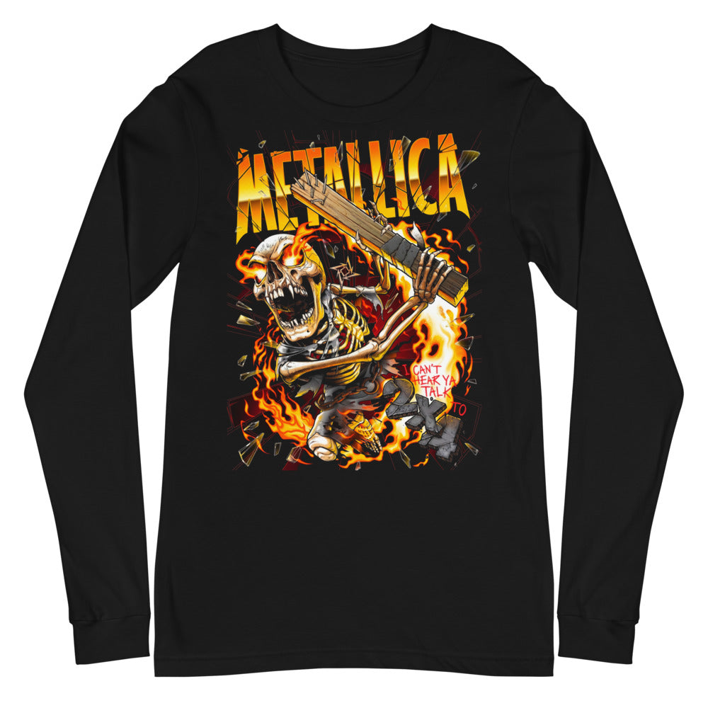Metallica Skeleton Flaming Guitar manga larga negra plano