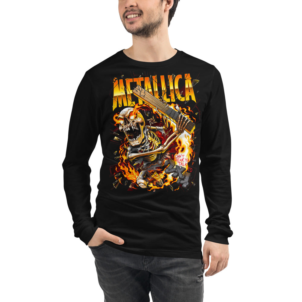 Metallica Skeleton Flaming Guitar manga larga negra modelo masculino