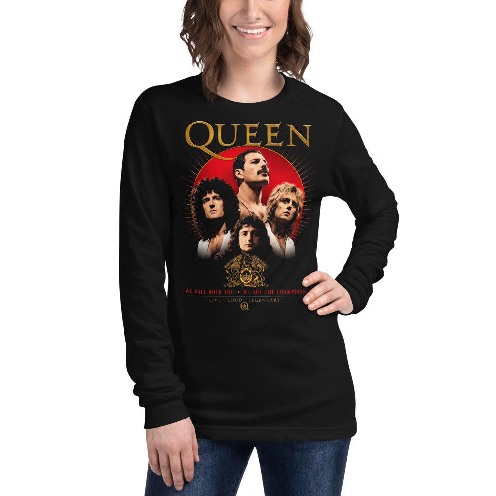 Queen Band We Will Rock You Gym manga larga negra modelo femenina