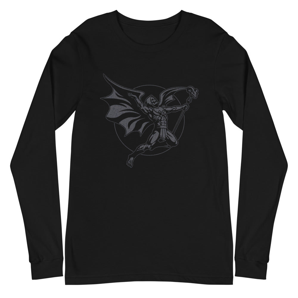 Skeletor Bat Cape Scythe Silhouette manga larga negra plano