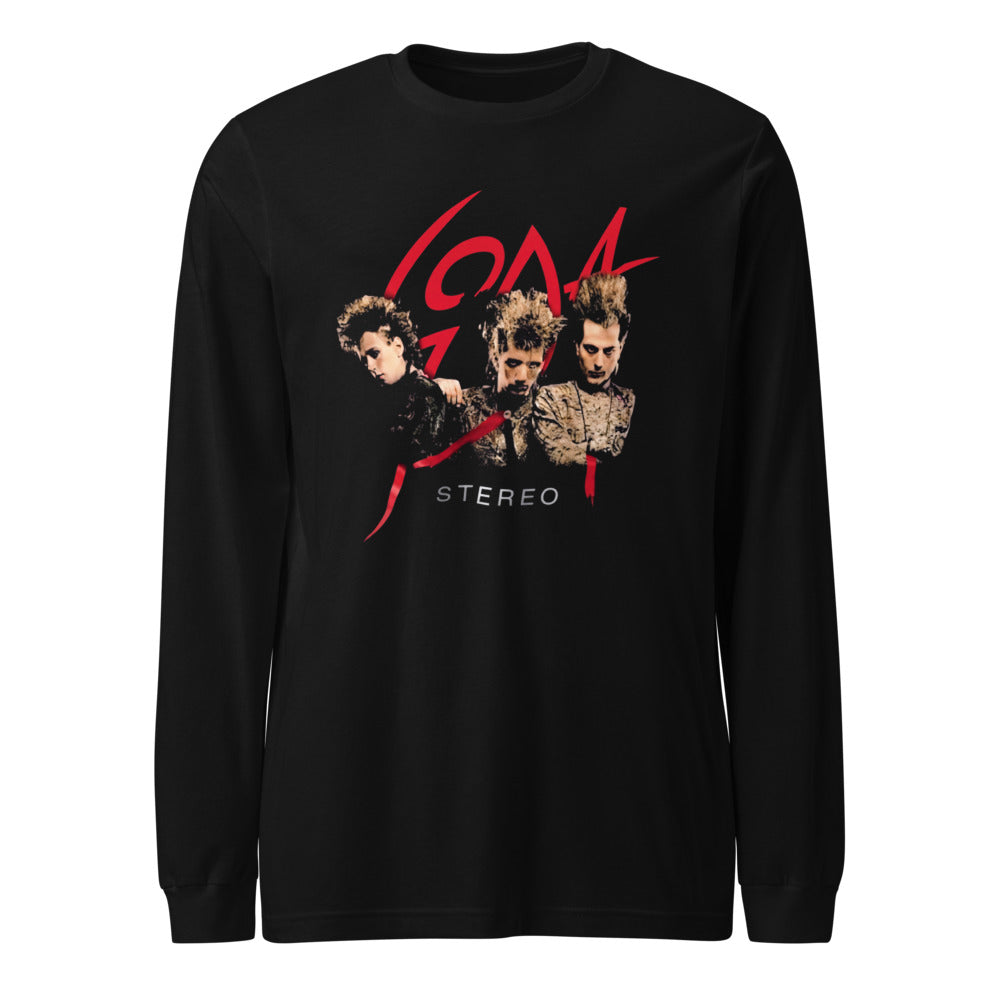 Soda Stereo Band Red Logo Photo manga larga negra frente